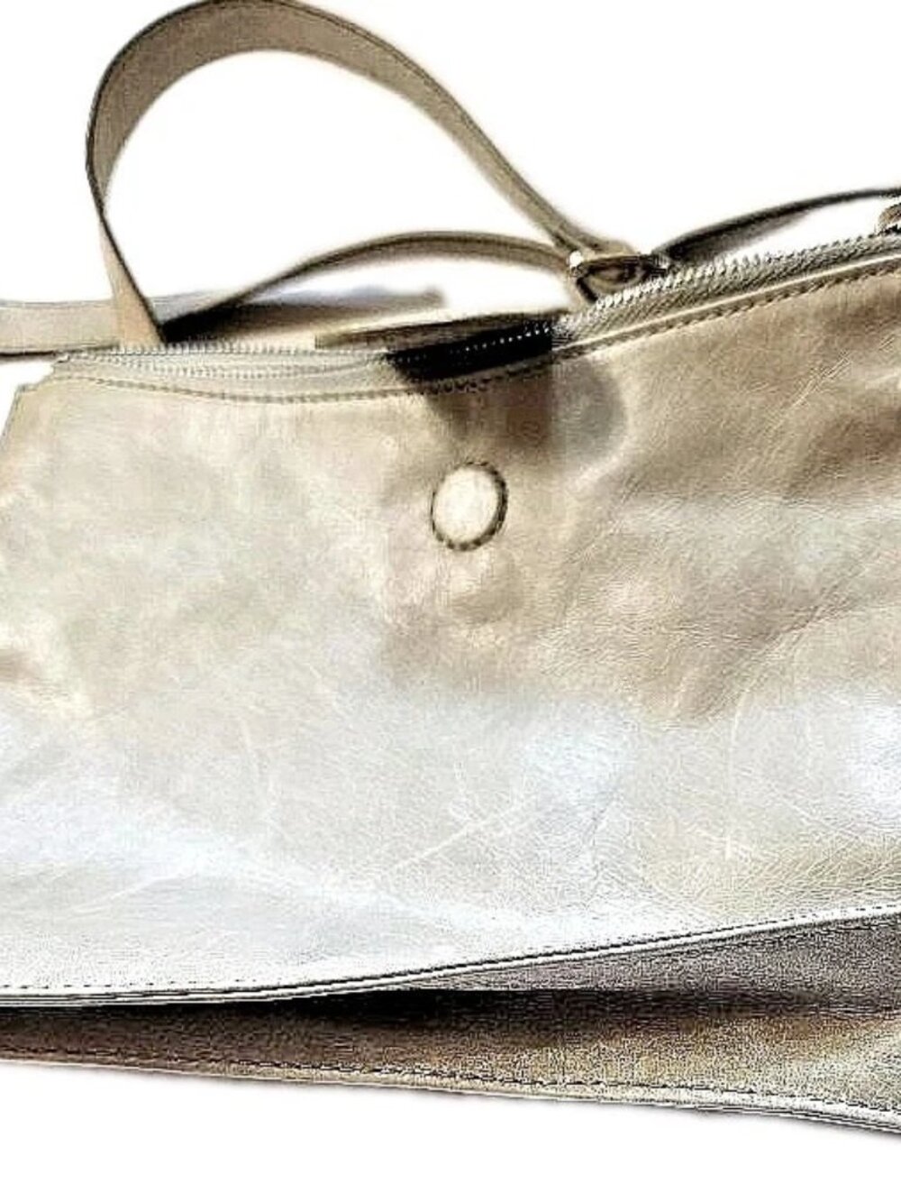 HOBO Goldie Leather Crossbody Bag Light Gray Magnetic Closure Adjustable Strap - Picture 2 of 7